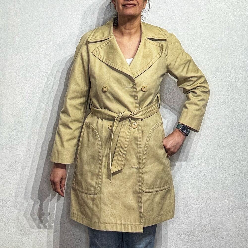 London Fog Khaki Classic Double Breasted Vintage Trench Coat Sz 12